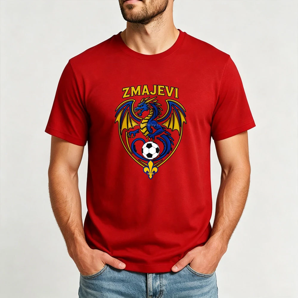 Slim Fit Bosnian Soccer Supporter Sweatshirt T-shirt Crew Neck Short Sleeve Black Blue Yellow Shield Emblem Dragon Fleur De Lis