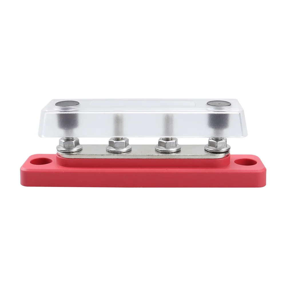 RV Yacht Motorhome Busbar Single Row 4 Way Red And Black M5 Busbar 48V 100A With Cover Practical And Durable Easy To Use