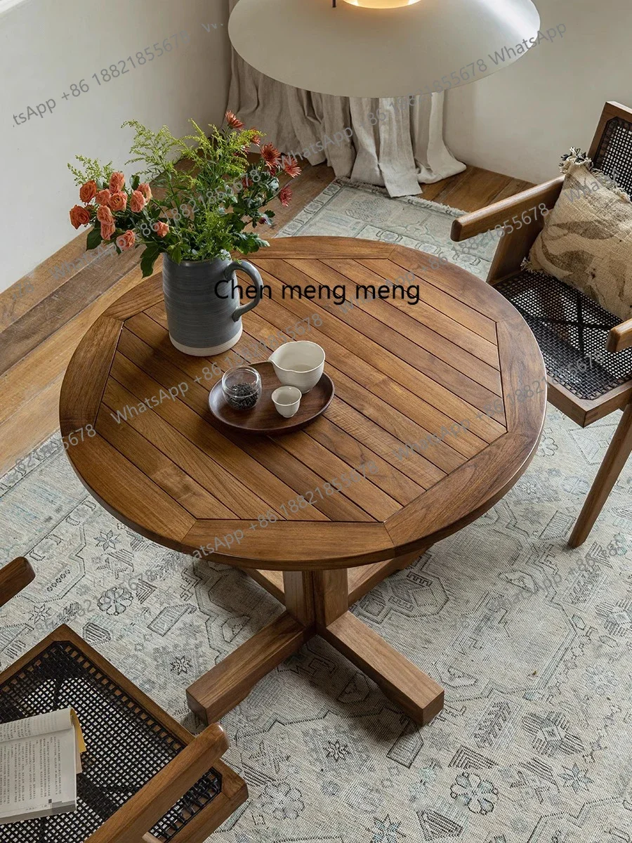 H Teak round dining table wabi retro style, home bed and breakfast all solid wood coffee table