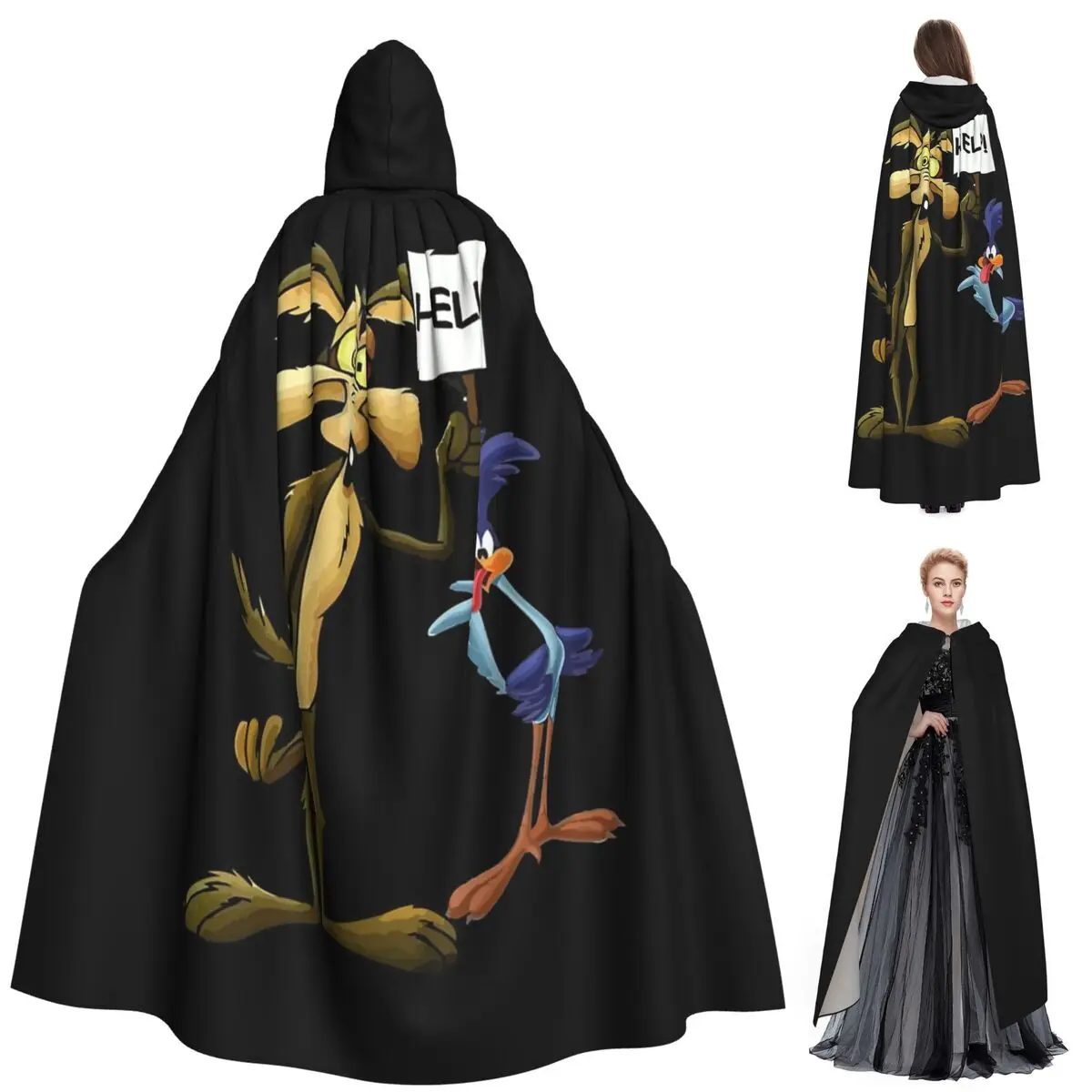 

Длинный плащ с капюшоном Roadrunner Coyote, средневековый костюм ведьмы, накидка для косплея, пальто на Хэллоуин для взрослых, унисекс