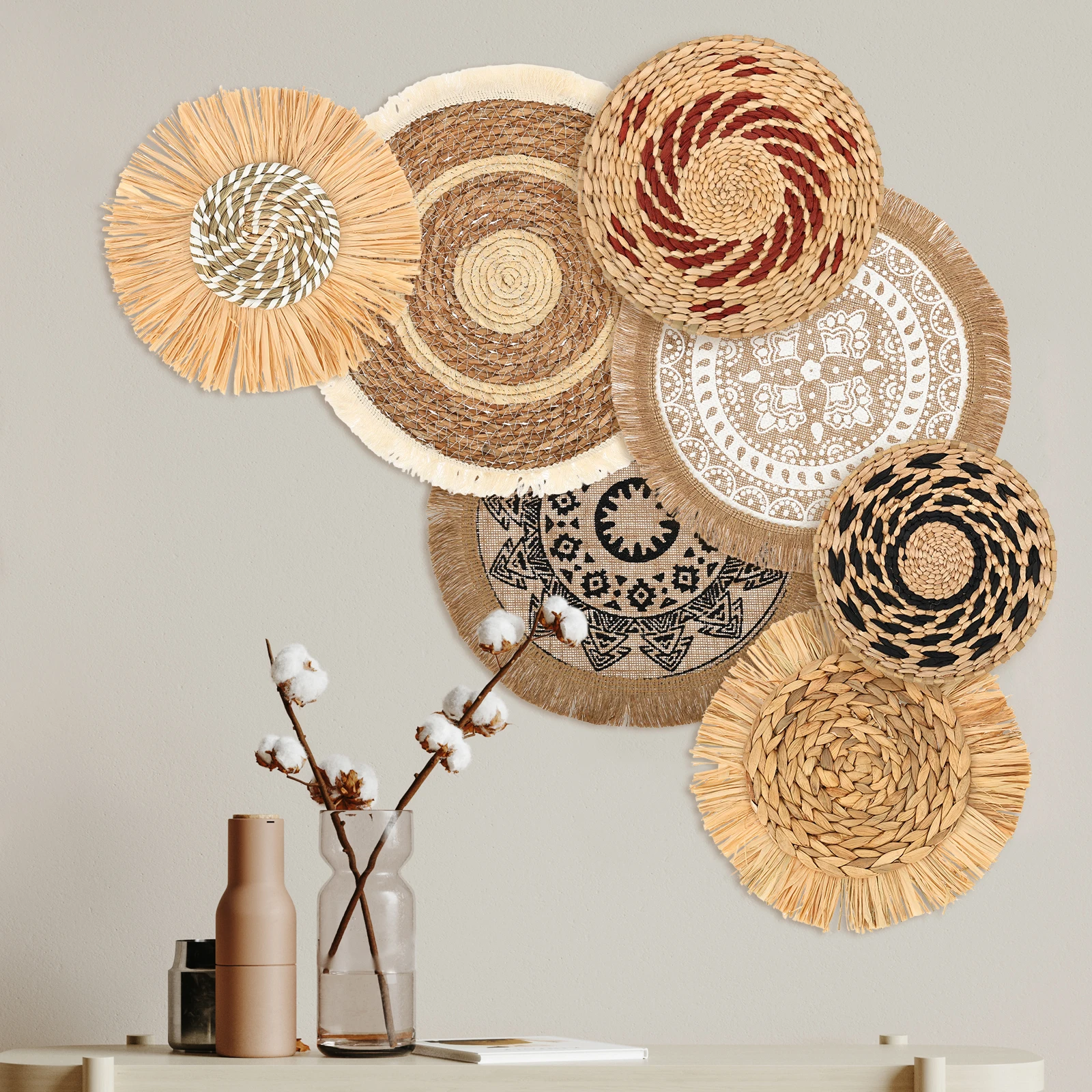 7/9/10 Pcs Wall Basket Decor Woven Decorative Multipurpose for Living Room Wall Basket Decor Basket Wall Decor Set for Bedroom