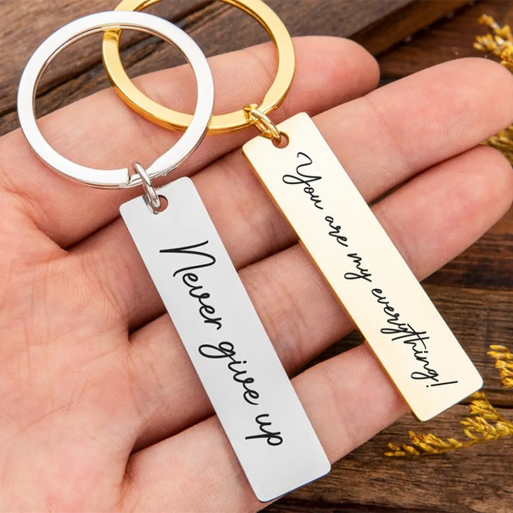 Personalized Keychain Custom Bar KeyRing Key Fob Drive Safe Key Chain Stainless Steel Couple Names Jewelry Birthday Gifts