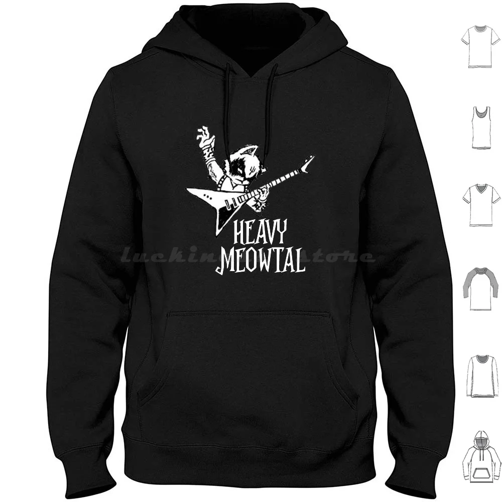 Heavy Meowtal Hoodies Long Sleeve Cat Heavy Metal Meow Metal Cats Kitten Cute Kitty Music Funny Purr Animal Heavy