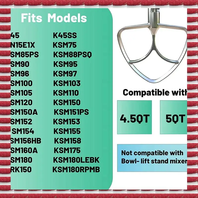 

A97G 2X плоская взбивалка из нержавеющей стали для Kitchenaid 4,5-5QT, сменные аксессуары для миксеров, без покрытия, можно мыть в посудомоечной машине