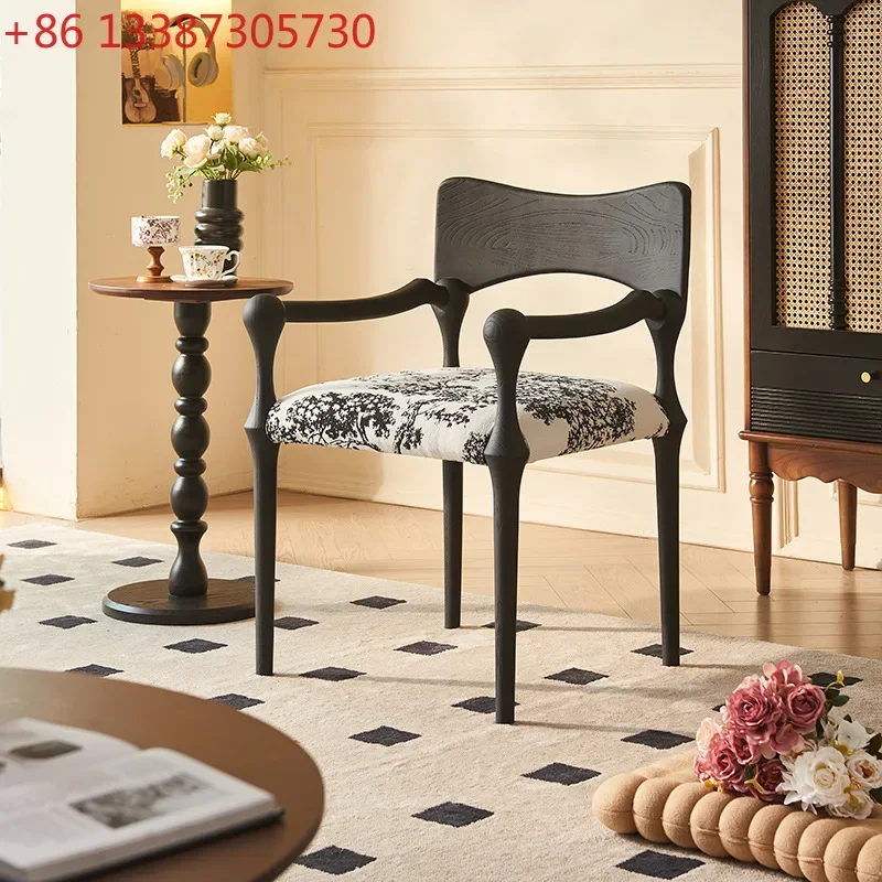 French Flower Cloth Soft Package Solid Wood Dining Chair Household Restaurant Dining Chair