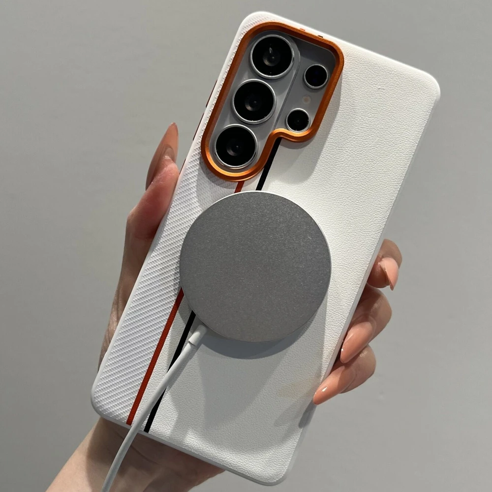 Luxury Color-block Dual-Line Magnetic Phone Case for Samsung Galaxy S26 Ultra S25 Edge S25 S24 Ultra S26 Plus Lens Frame Cover