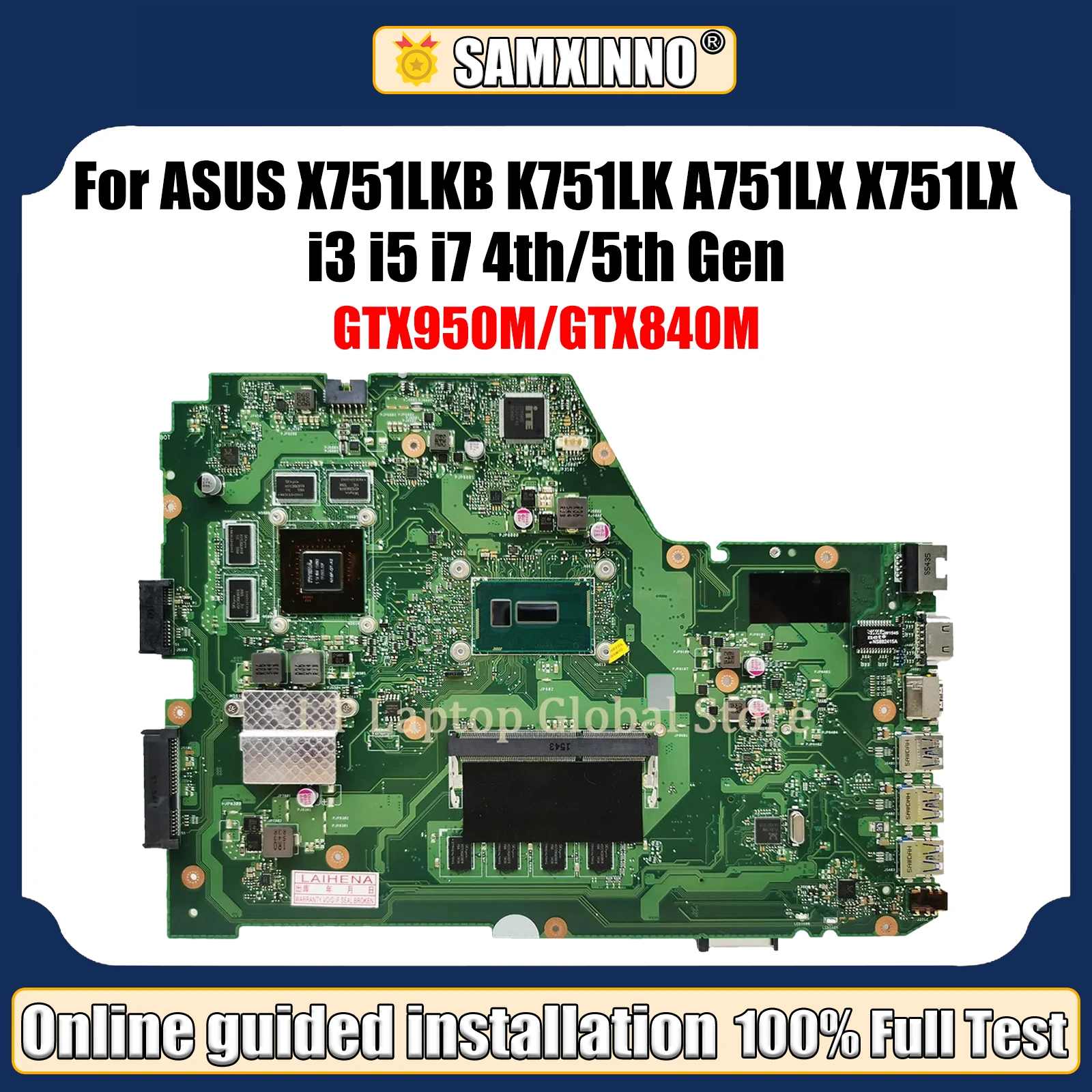 LT Laptop X751LKB Mainboard A751LX X751LX K751LX F751LX K751LK Motherboard I3 I5 I7 4th/5th Gen CPU GTX950M/GTX850M 4GB/RAM