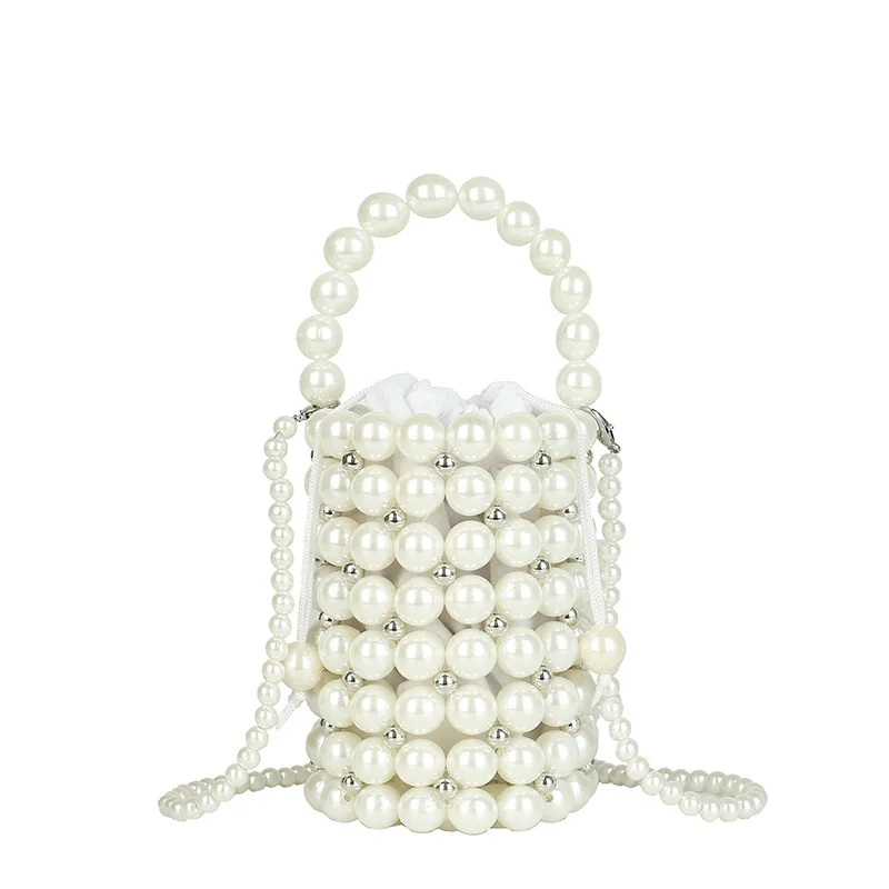 Small Pearl Clutch Bags Crossbody Women Handmade Beaded Cute Purses Handbags Ladies Woven Shoulder Bag Wedding Party