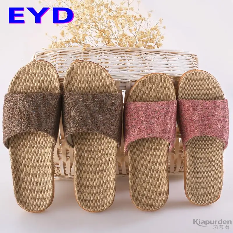 Handcrafted Natural Rattan Bamboo Straw Linen Anti-Slip Summer Slippers Men Women Breathable Sweat Absorbent Home Sandals