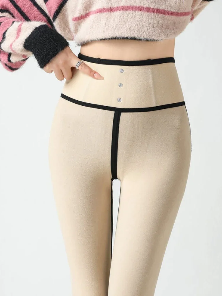 Leggings de poche noirs pour femmes, pantalons crayon taille haute, velours thermique, sourire serré, vêtements sexy, automne et hiver