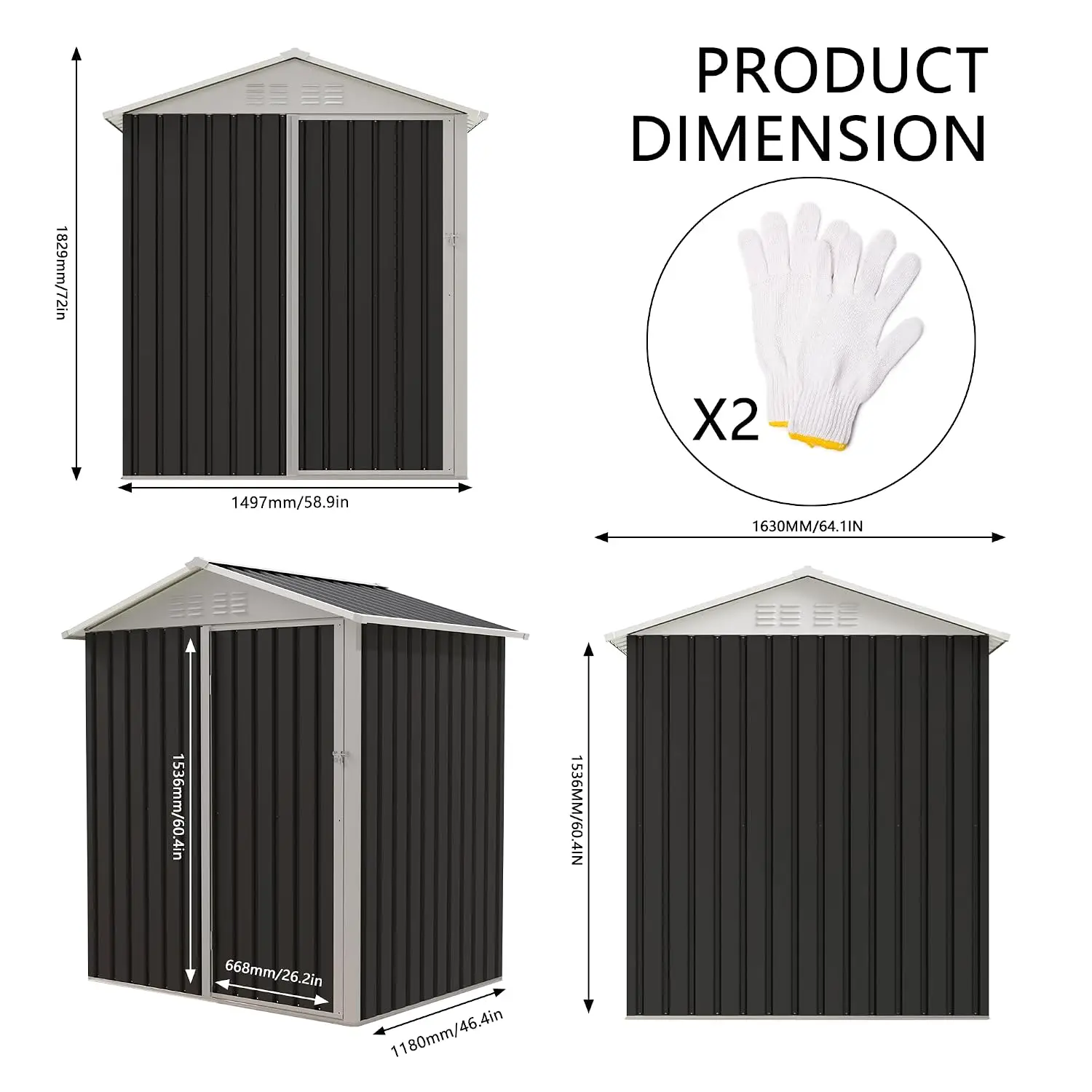 Metal Outdoor Storage Shed 5.4x4.3 Hinge Door Garden Tool Organizer Backyard Patio, Customized view 3