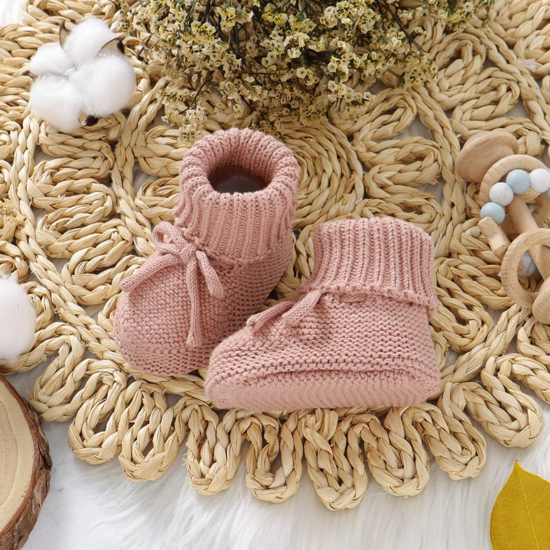 Baby Shoes Solid Color Knitted Newborn Boys and Girls Boots First Walkers Soft Bottom Infant Unisex Footwear 0-18m Child Booties