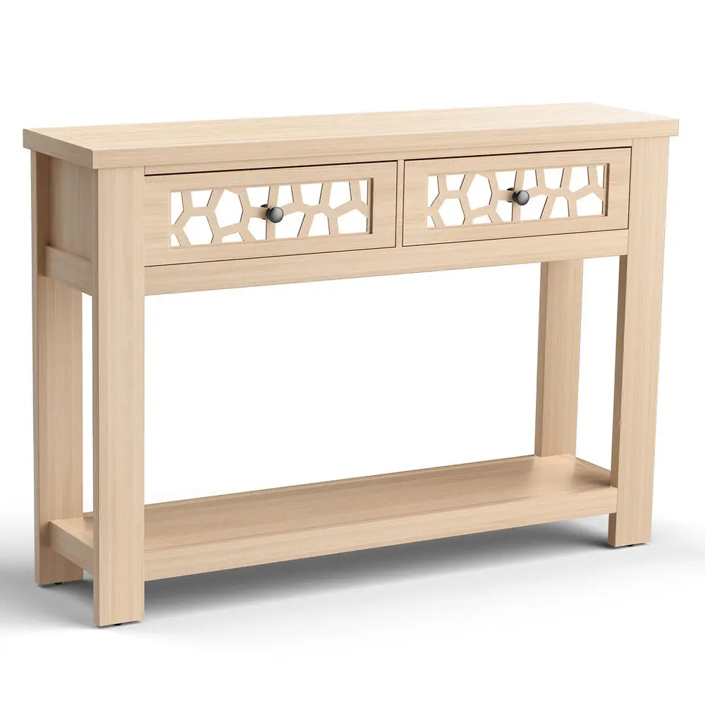 Costway 2-tier Console Entryway Table w/ Drawers Wood for Living Room Entrance Natural