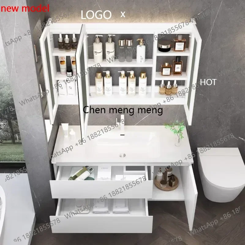 Lacquer Bathroom Cabinet Combination Integrated Ceramic Basin Intelligent Simple Bathroom Hand Washing Face Furniture