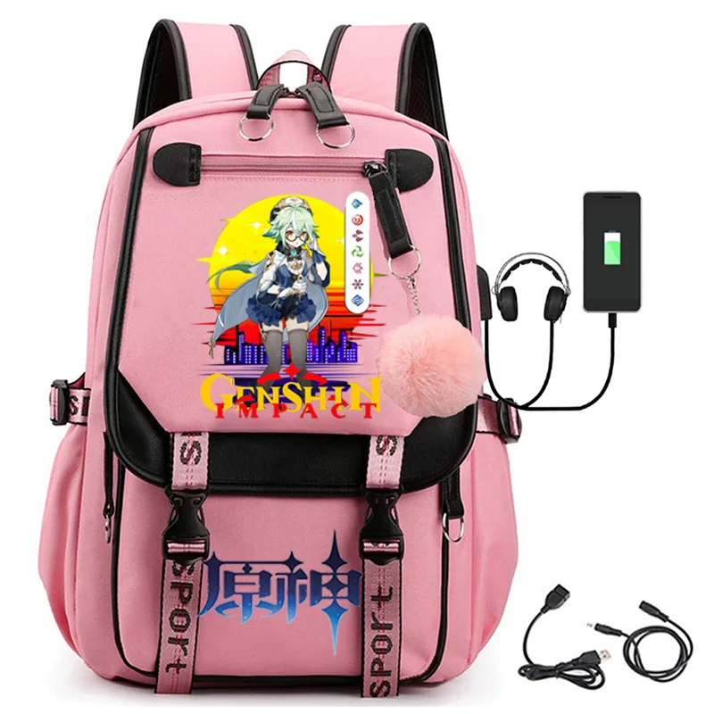 Game Genshin Impact Anime Peripheral Backpack Male And Female Student Schoolbag Klee Qiqi Wendi Computer Travel Backpack New