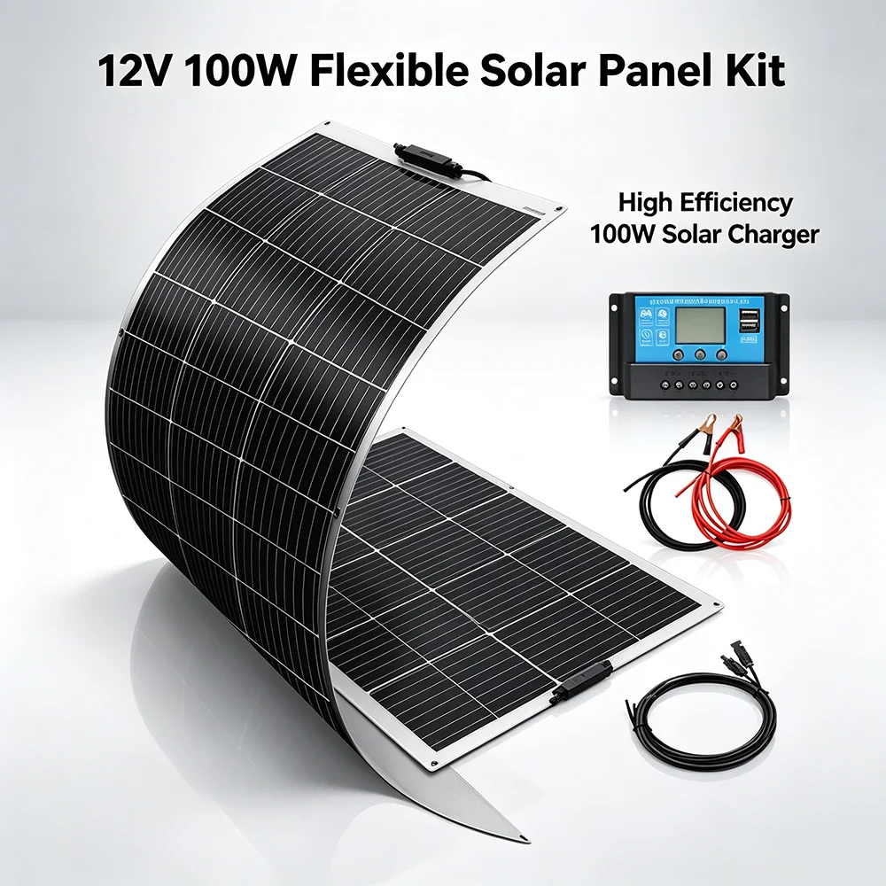 XINPUGUANG 12V 100W Flexible Solar Panel Kit, High Efficiency Solar Charger for RV, Boat, Camping Battery