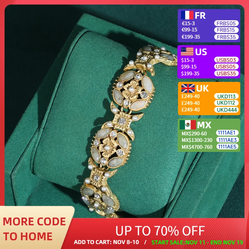 

Vintage Flower Bracelet Four Leaf For Charms Antique Gold Color Natural Stone Jewelry Woman Bridesmaid Accessories 2025 New