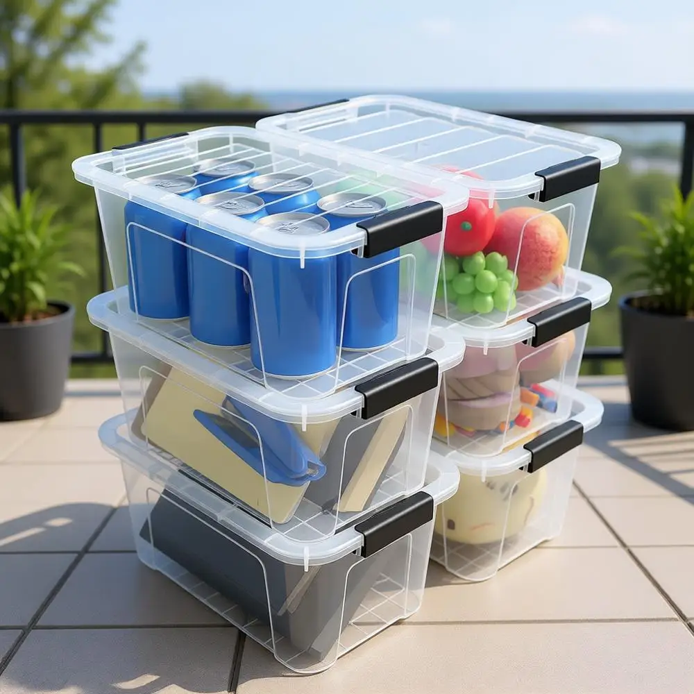 

6 Pack 7 Quart Storage Containers with Black Buckle, Stackable Organizers for Home Pantry Office Classroom