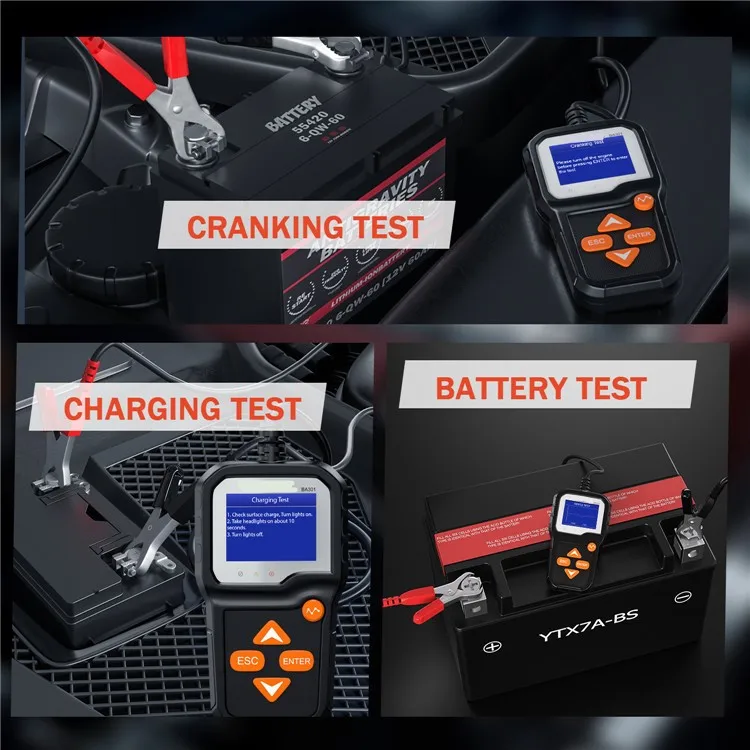 BA301 6V 12V Car Battery Tester, Auto Digital Battery Analyzer Cranking and Charging System Test Tool