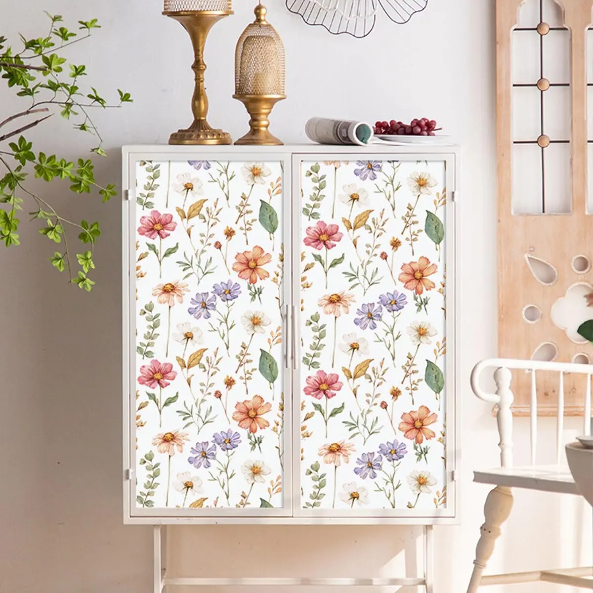 Floral Peel and Stick Wallpaper Boho Self-Adhesive Wall Paper Modern Multicolor Flower Removable Contact Paper for Bedroom