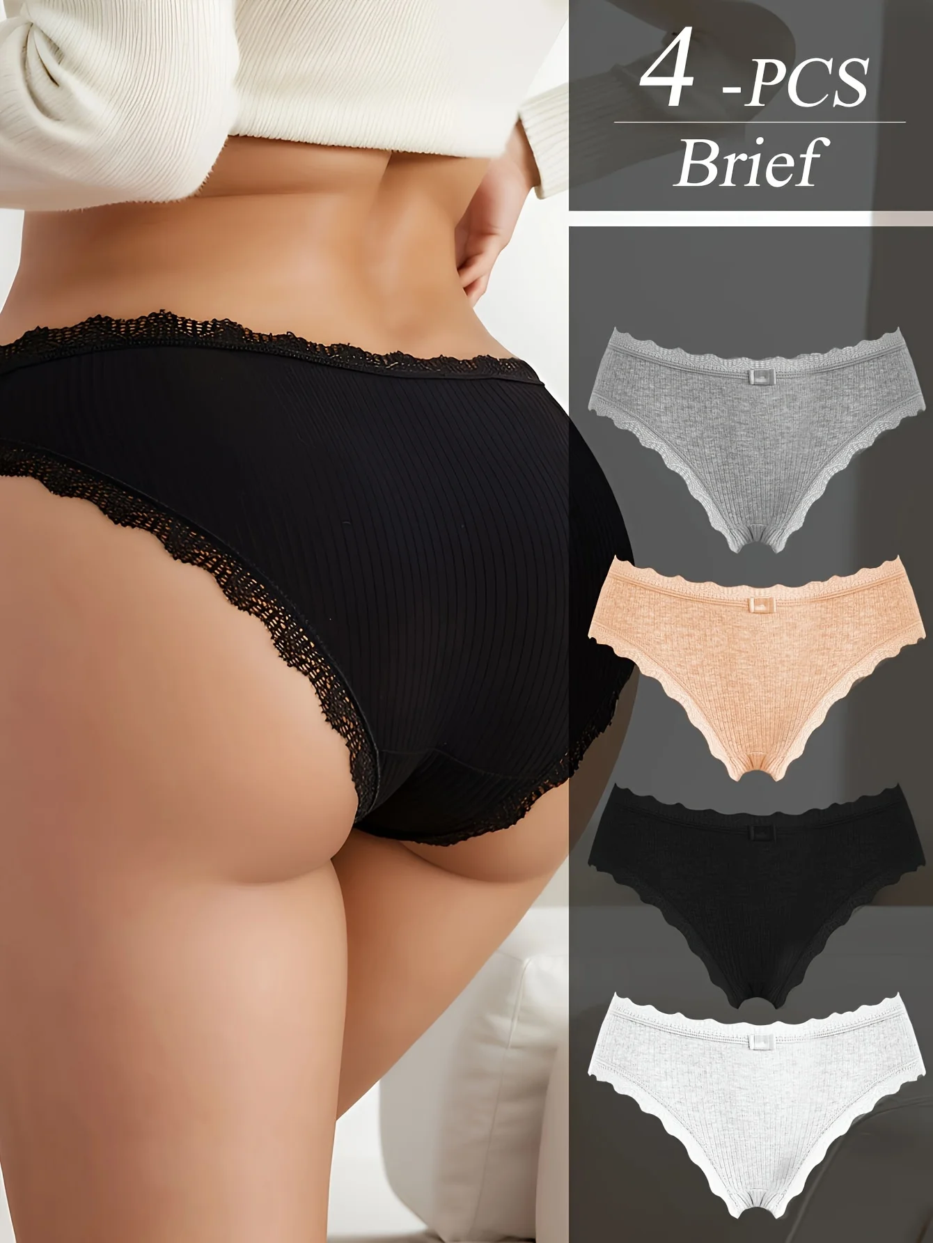 4pcs Women's threaded lace edge underwear, sexy, comfortable, breathable triangle pants