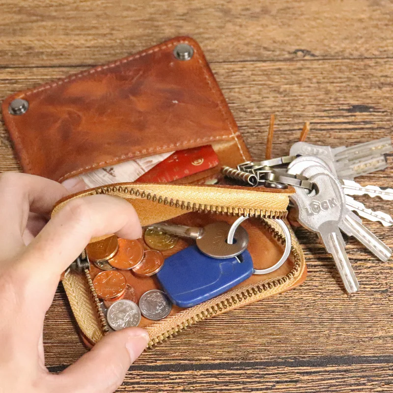 Genuine Leather Key Wallet Men Car Key Holder Zipper Key Case Top Quality Male Man Housekeeper Waist Hanging Keys Organizer