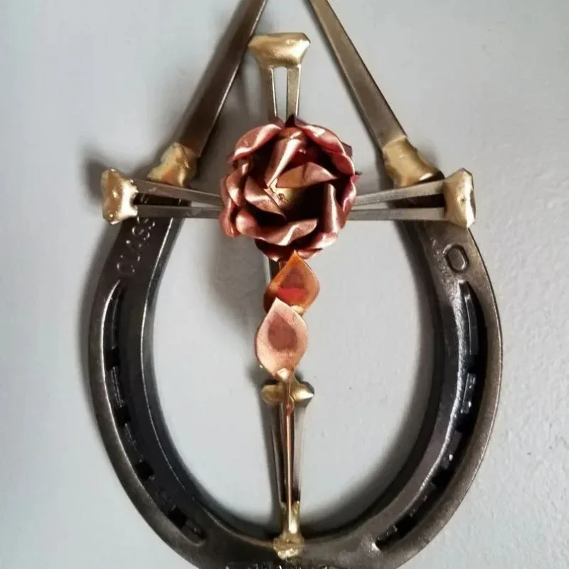 Horseshoe Nail Cross Wall Decoration Rose Horseshoe Nails Horseshoe Nails Wall Art Vintage Horseshoe Nails Wall Decoration