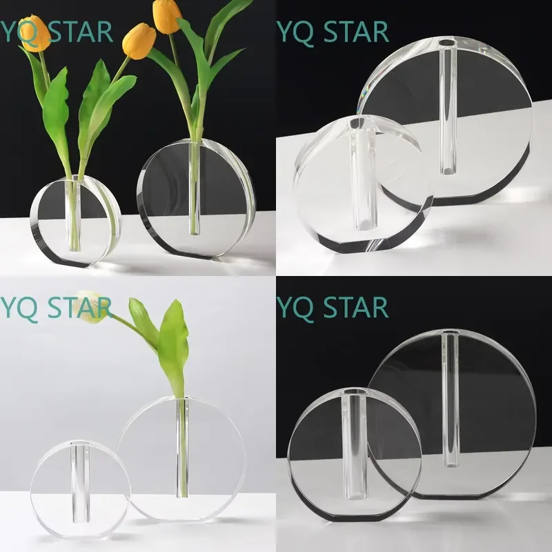 Crystal Vase for Home Decor Living Room Bedroom Entryway Dining Room Table Centerpiece Flower Arrangement Decoration Art