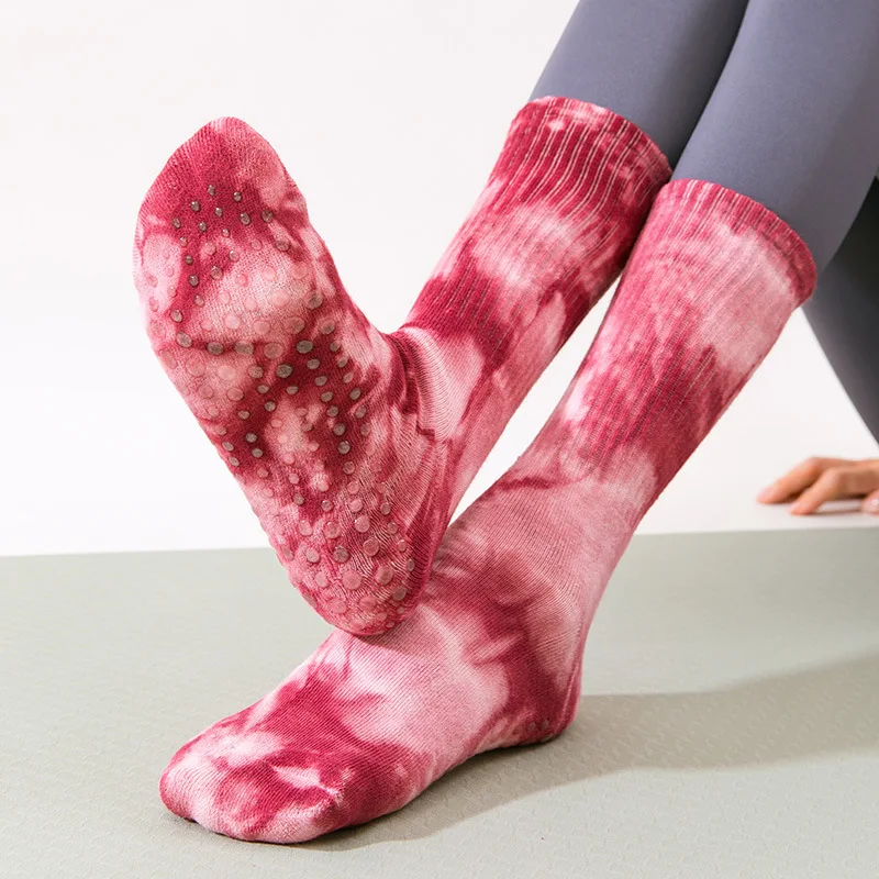 New Fashion Tie-dye Mid-calf Yoga Socks Pilates Socks Indoor Special Non-slip Sports Socks Dance Fitness Floor Socks