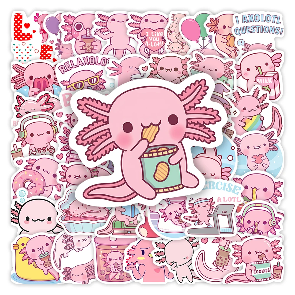 Cute Cartoon Axolotl naklejki Kawaii DIY zabawki dla dzieci prezent dekoracyjna naklejka na laptopa telefon księga gości pamiętnik bagaż wodoodporny