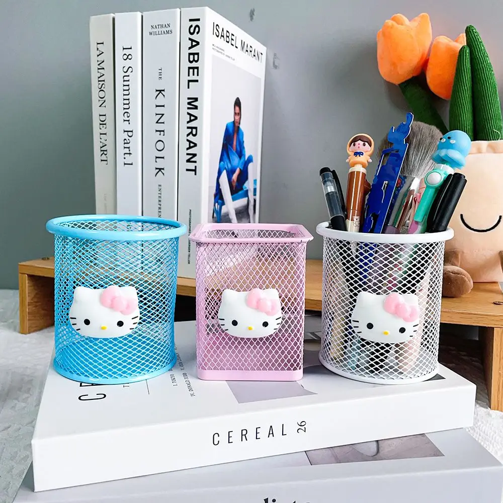 Hello Kitty Desktop Pen Pot Hollow Metal Pencil Holder Cartoon Stationery Organizer for Office School Desk Decor Birthday Gift view 2