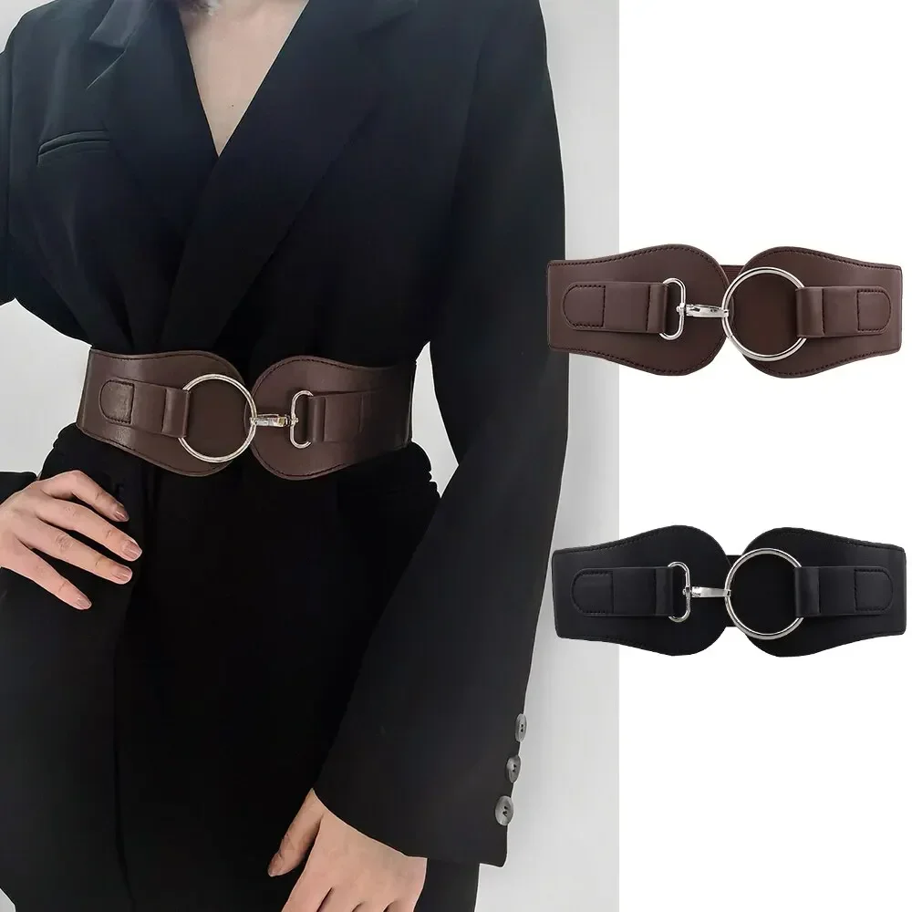 Waist seal Ms. New Products Simple and Permanent Coffee Polyded Coat Korean Fashion Elegant PU Loose Belt