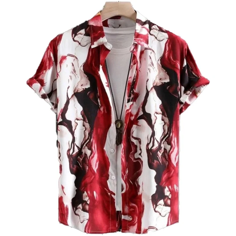 Full printed button up front shirt, spring/summer casual beach party short sleeved shirt, men's and women's clothing