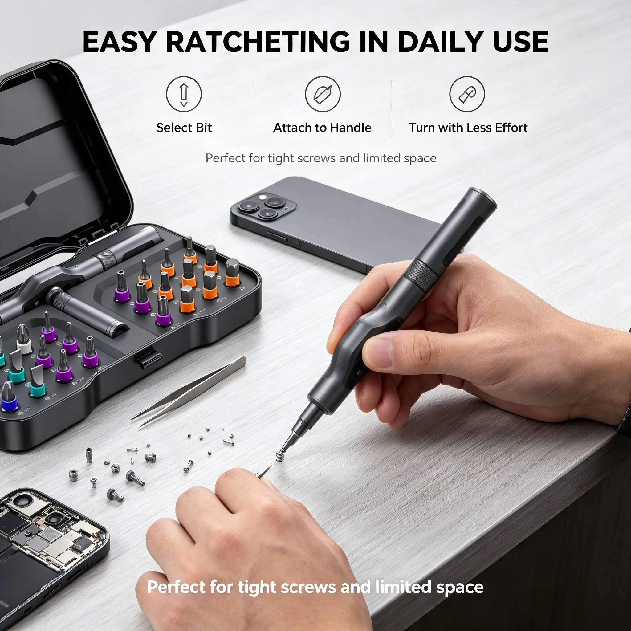 24-in-1 Ratchet Screwdriver Set Color-Coded S2 Steel Bits Aluminum Handle Compact Hard Case for Home Electronics Bike Repair