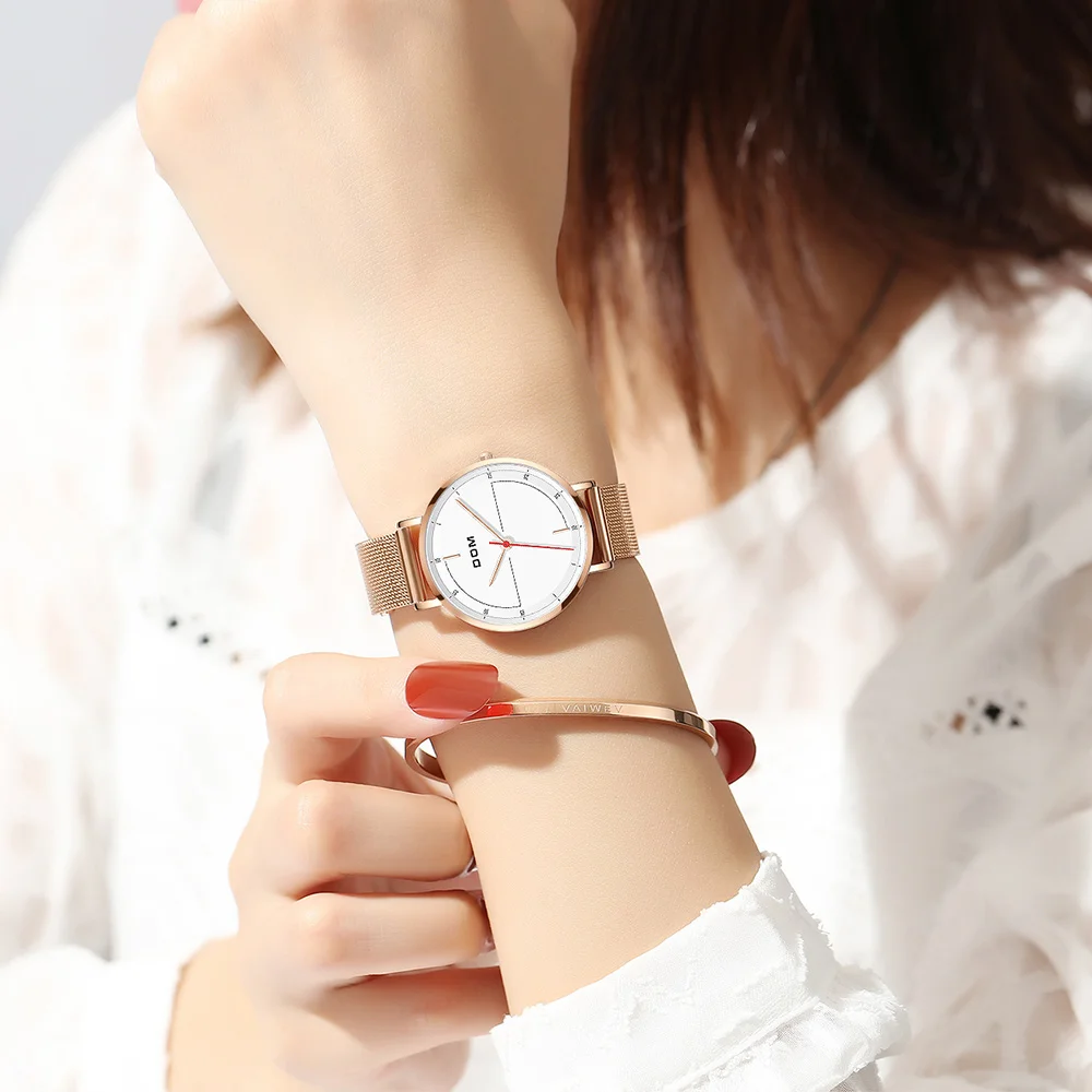 DOM 2022 New Simple Luxury Women Watch Free Shipping Casual Mashup Waterproof Ladies Quartz Mesh Strap Clock Relogio Feminino