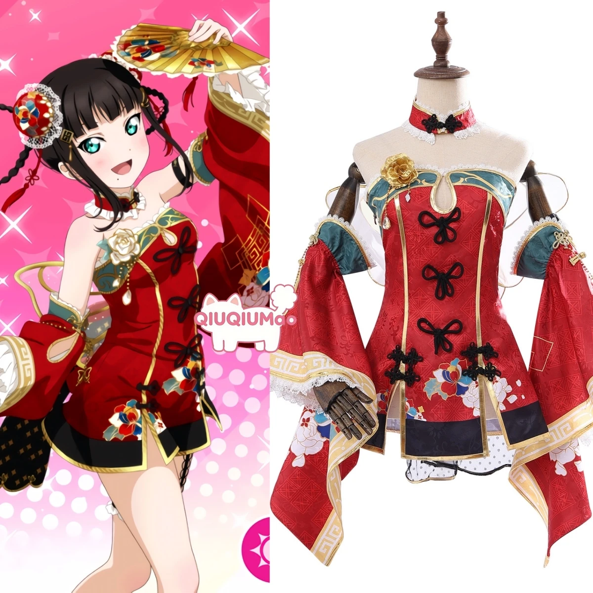 

Love Live Sunshine Cosplay Costume Anime Kurosawa Dia Role Playing Red Tradition Dress Outfit for Women Adult Comic Con Party