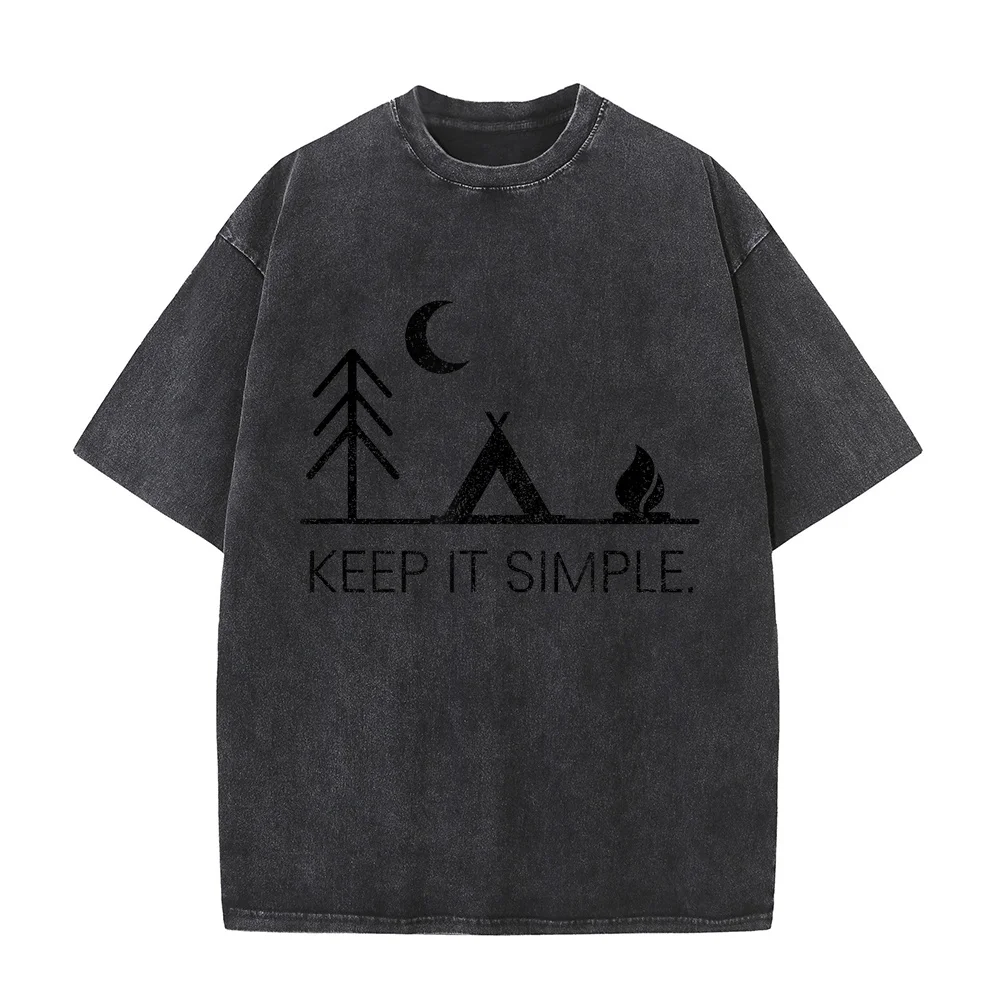 Camping T-Shirt Minimalist Keep It Simple Outdoor Gift New Vintage Clothing Pure Short Sleeve Tee Graphic Men Shirt Funny