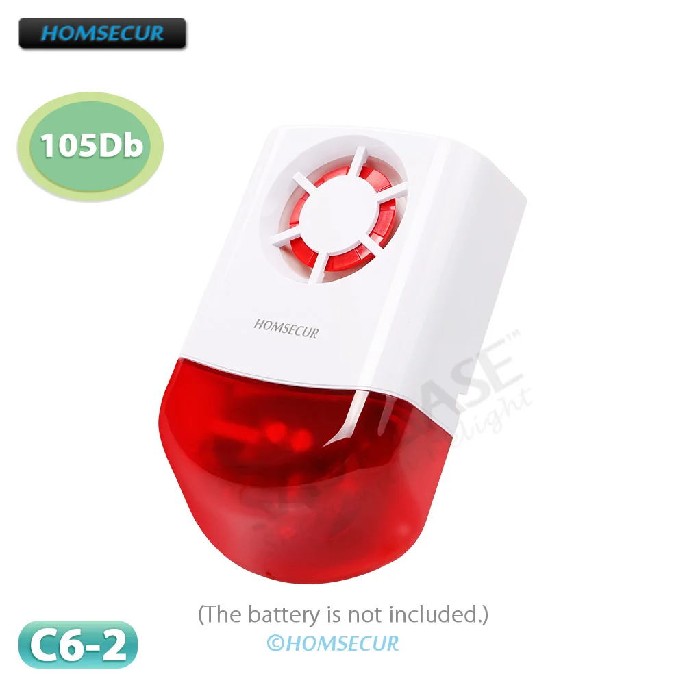 HOMSECUR 433MHz C6-2 Wireless External Strobe Flash Siren 105Db for WIFI 4G Home Security Alarm System DD01-4G
