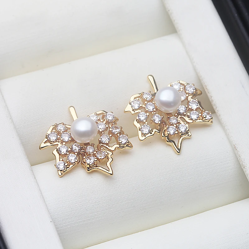 

Wedding Fresh Water Pearl Earrings 925 Silver,Flower Pearl Stud Earrings Wife Mother Brithday Valentine Gift White Black