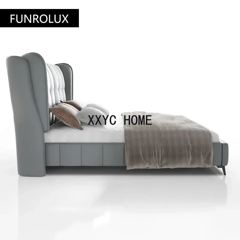 TAO Luxury Modern Leather Bed Double Bed Master Bedroom1.5/1.8M Beige Bed Matte Leather Soft