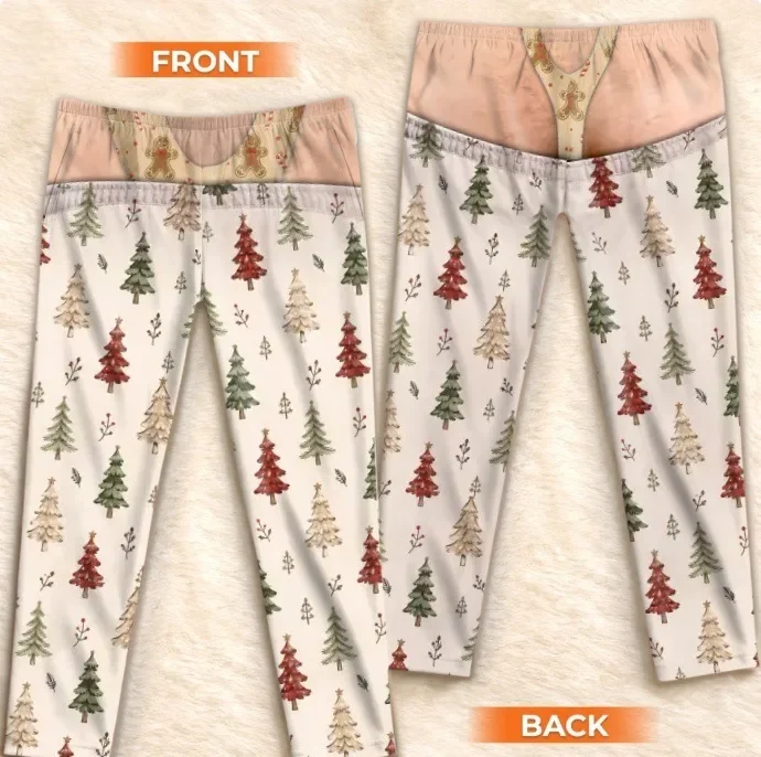 Men/Women Christmas Party Exaggerated Abstract Funny Flesh-colored 3D Thong Underwear Print Elastic Drawstring Straight Pants