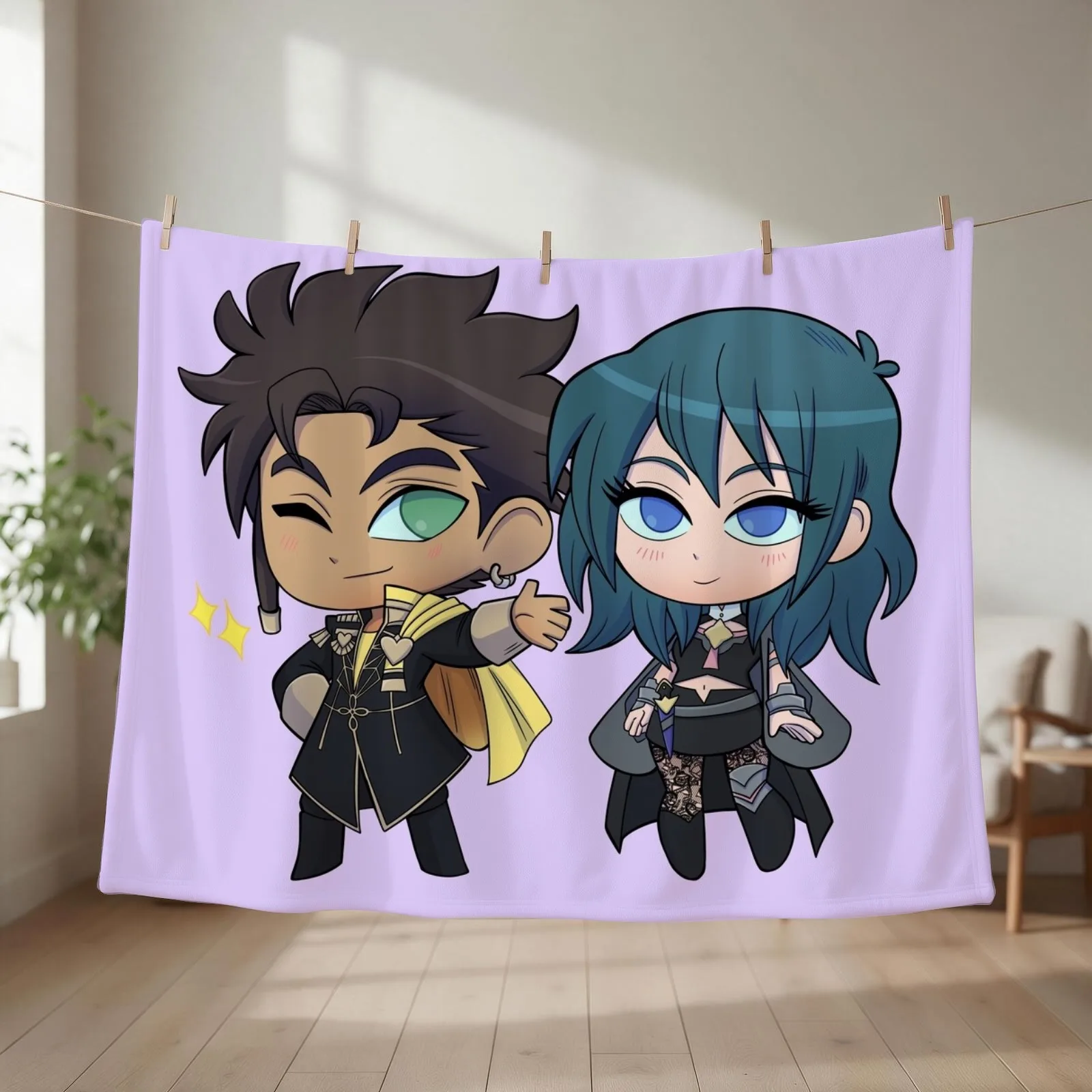 Byleth (F!Byleth) and Claude - Fire Emblem Three Houses - Chibi Cuties Throw Blanket