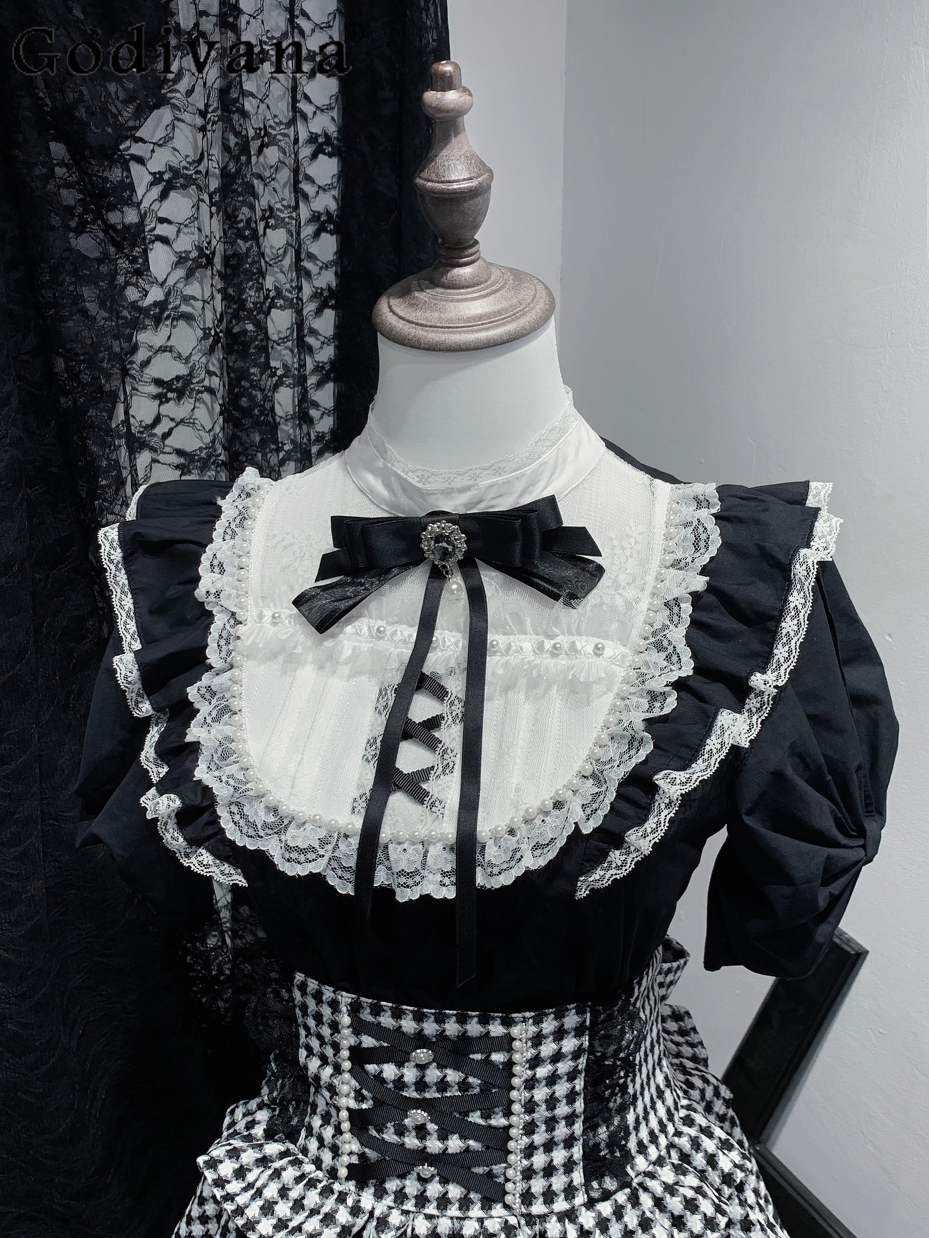 

Original Mine Mass-Produced Bow Sleeve Shirt Summer Japanese Style Girls' Cute Bow Lace Short Sleeve Tops Blusas Mujer 2025