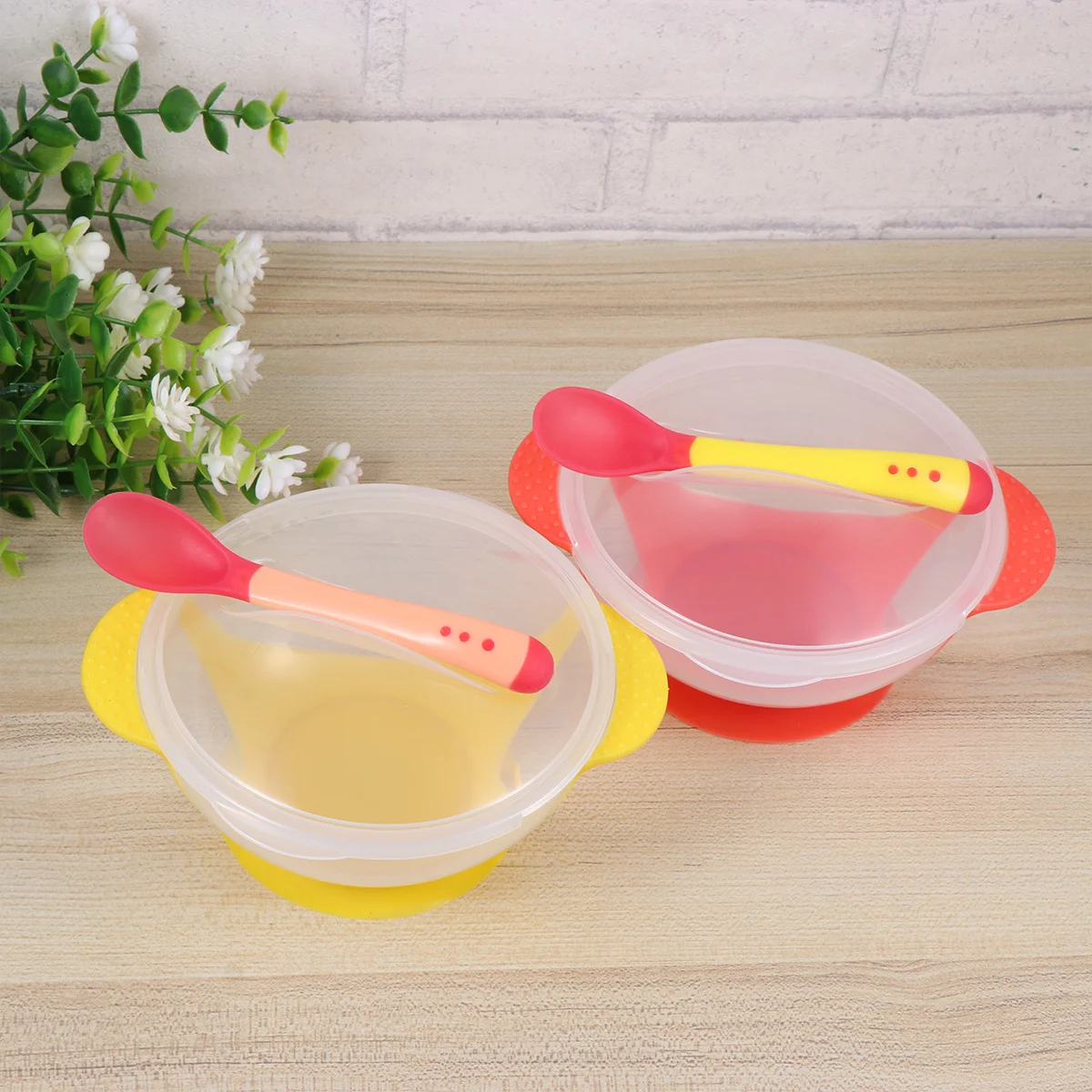 

2Set Baby Suction Bowl Set Transparent Infant Training Tableware Suction Cup Red Yellow Toddler Bowl Set Baby Tableware