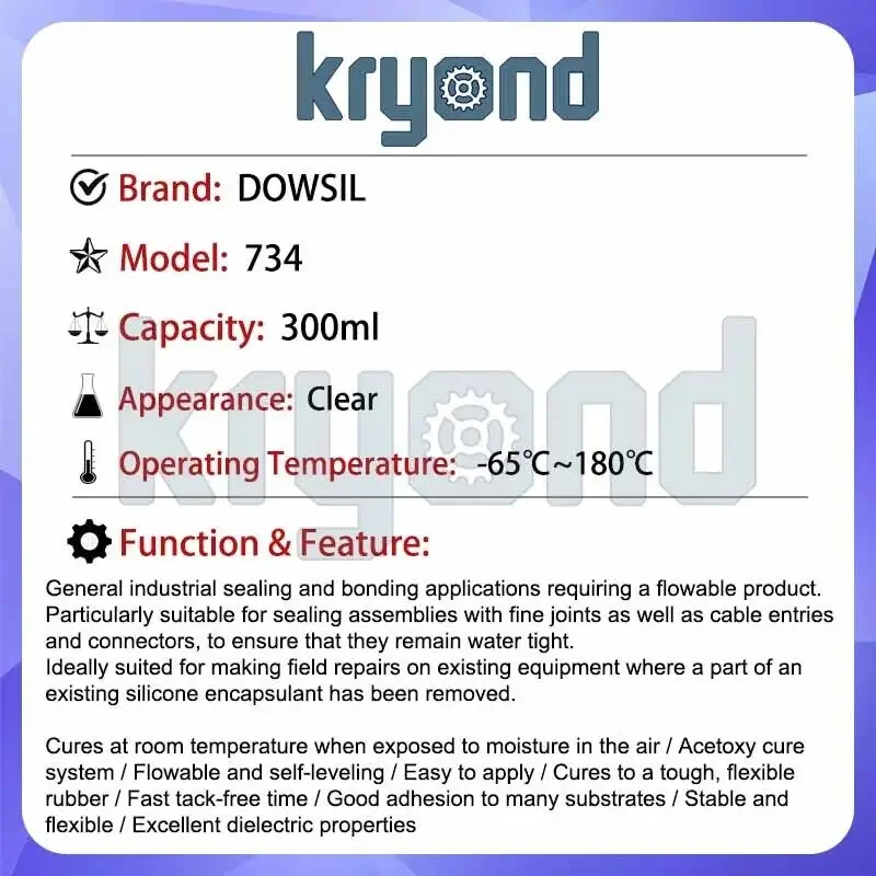 1 قطعة DOWSIL 734 RTV مانع التسرب القابل للتدفق واضح 300 مللي داو سيليكون مانع التسرب 734 #2
