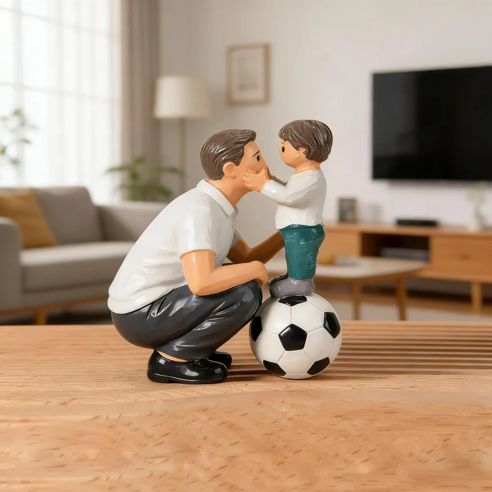 Father and Son Football Resin Statue Creative Football Dream Figurine Outdoor Garden Courtyard Balcony Decorative Craft Ornament