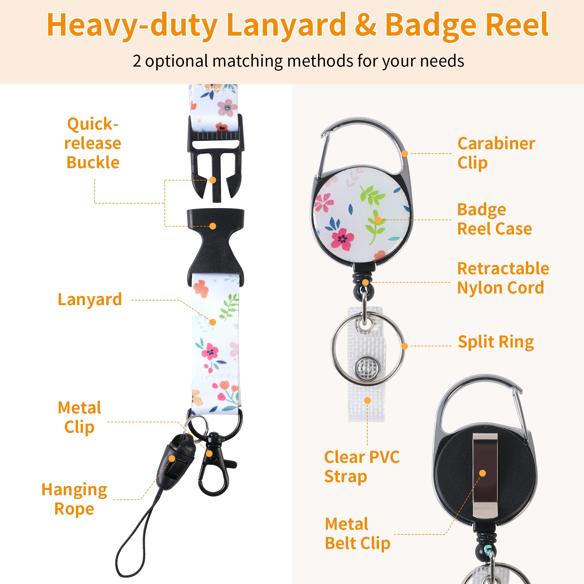 Flower ID Badge Holder with Breakaway Lanyard, Retractable Badge Reel，Work Name Tag Breakaway Lanyard ID Card Protector