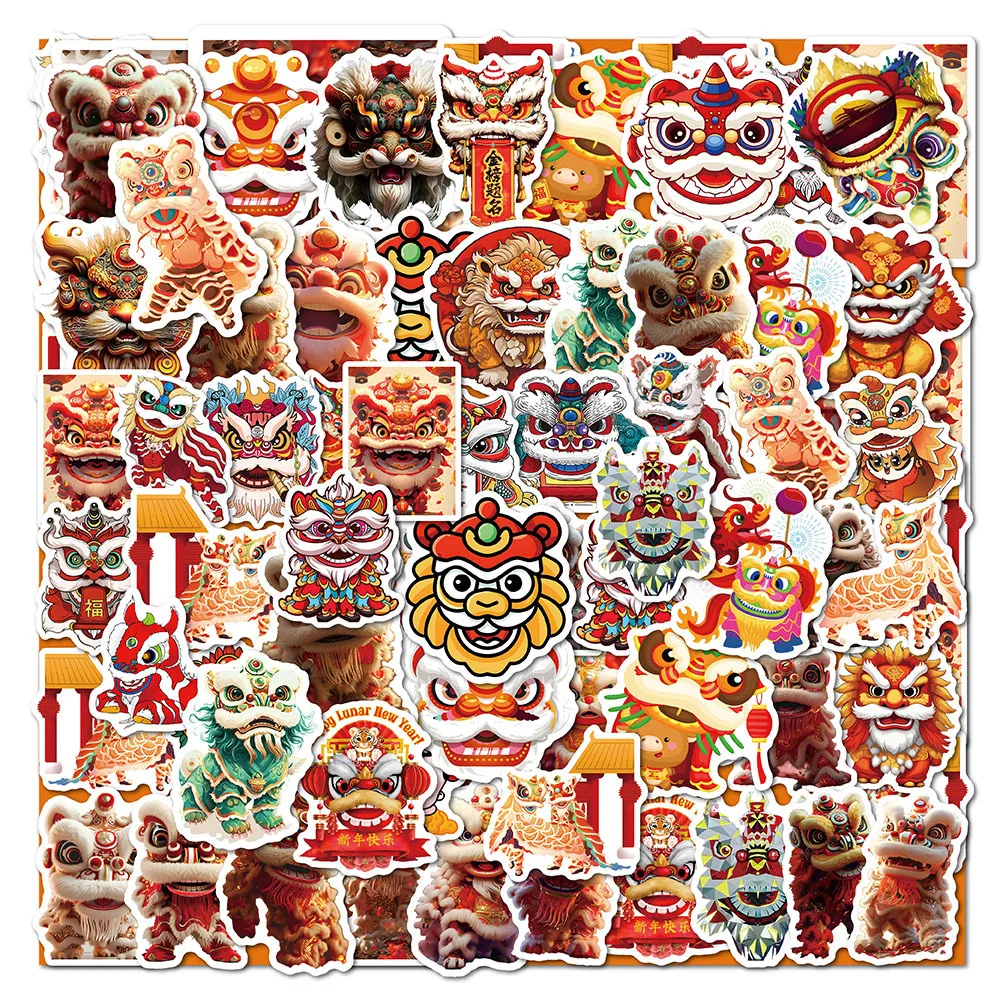 10/30/50PCS Chinese Style Stickers Cool Lion Dance Sticker Decoration Scrapbook Luggage Laptop Guitar Bike Skateboard Decals Toy