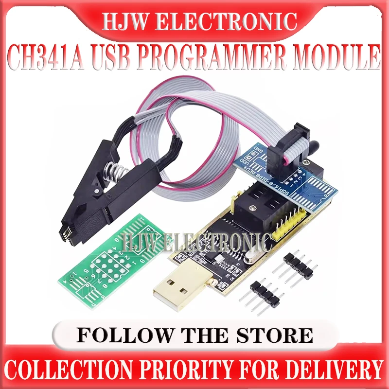 HJW CH341A 24 25 Series EEPROM Flash BIOS USB Programmer Module + SOIC8 SOP8 Test Clip For EEPROM 93CXX / 25CXX / 24CXX