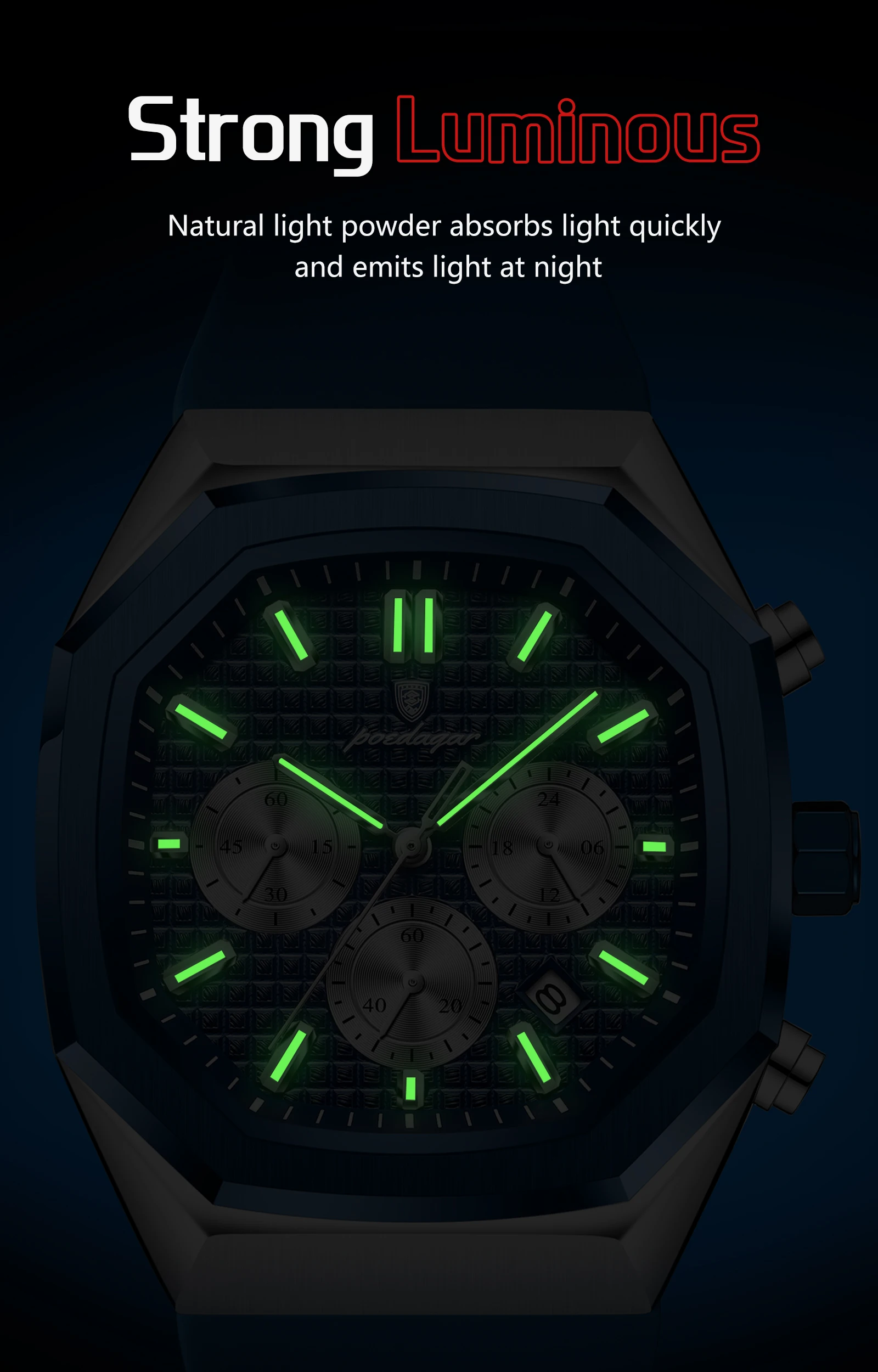 POEDAGAR Business herren Uhr Chronograph Datum Silikon Armband Quarz Mann Uhr Wasserdicht Leucht Mode Uhren Für Männer Reloj – Detail 11
